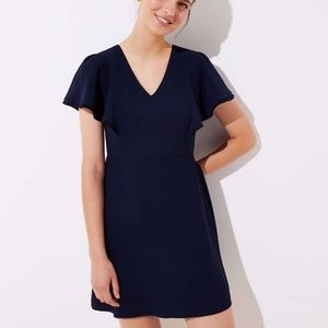 Loft Navy Dress with Flutter Fringe Sleeves